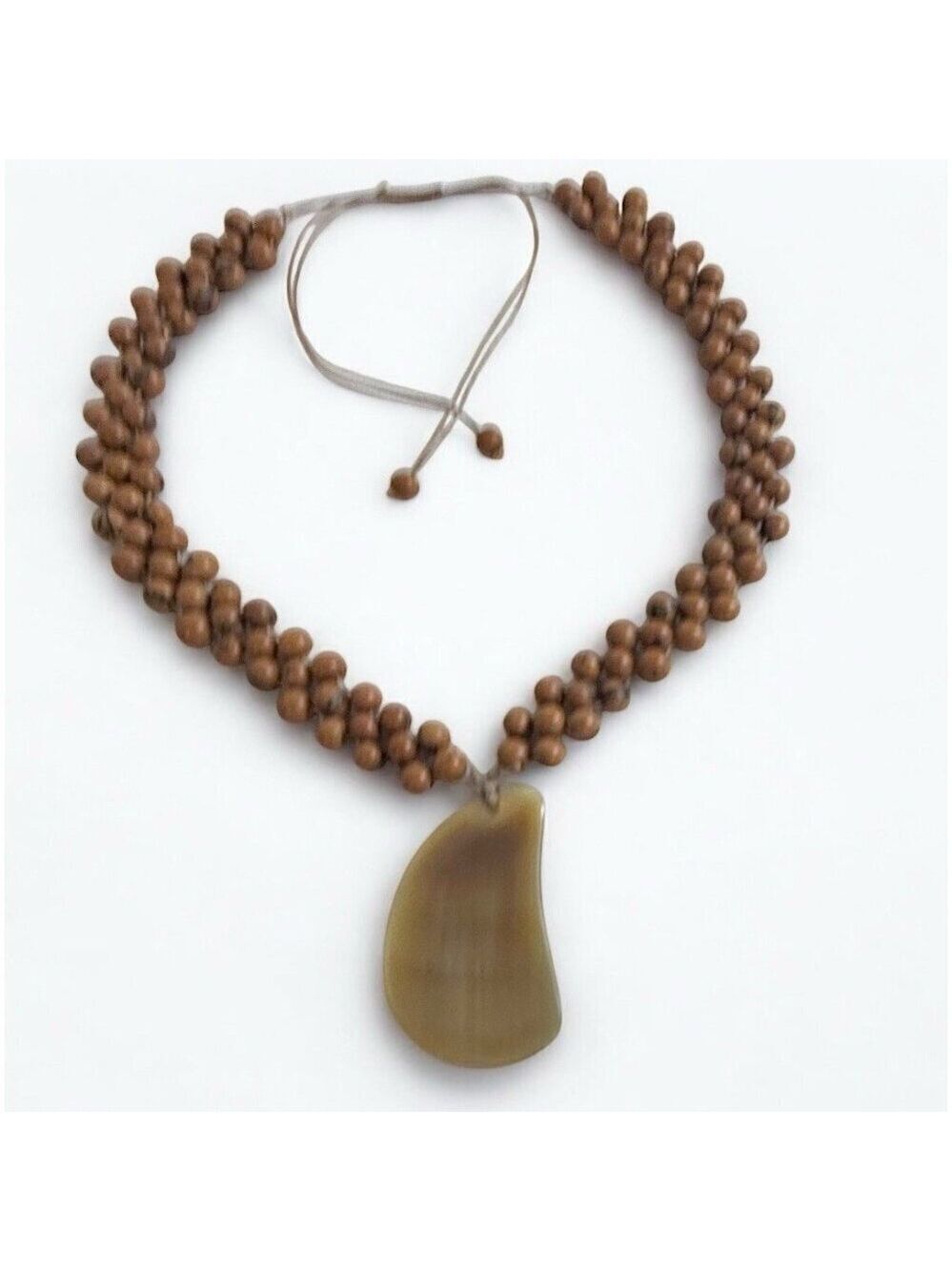 Vintage Seed Bead Necklace Horn Pendant